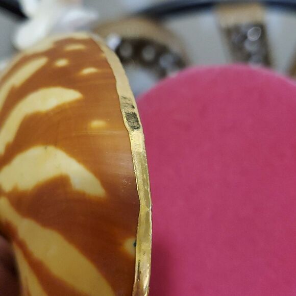 Vintage Huge Nautlius Pearly Shell Strain Statement Necklace Trim In Gold - Picture 11 of 11